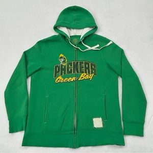 Retro Sport Green Bay Packers Football Green Full Zip Hoodie Sweatshirt Womens L